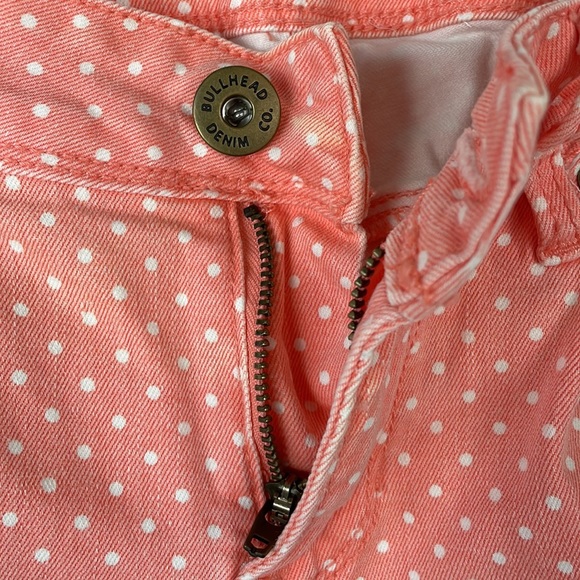 Bullhead Denim Co. Salmon w/White Polka Dots Ankle Skinny Jeans - Size 7 Juniors - Picture 4 of 11